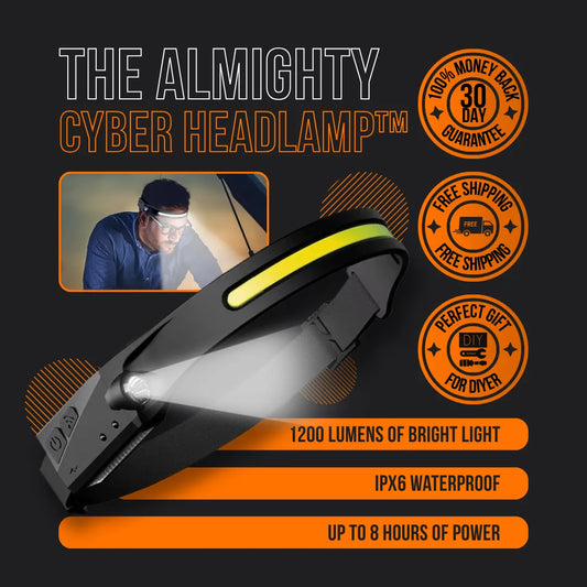 Almighty Cyber HeadLamp hands-free headlamp with 230 degree wide beam and motion sensor