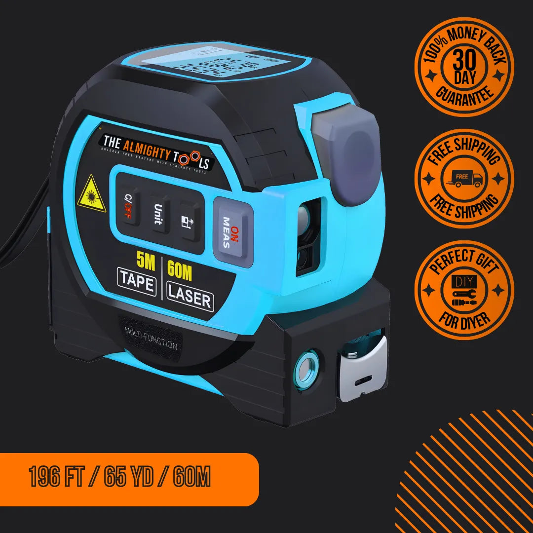 The Almighty Tools tape measure and laser distance measurer, 60m, with DIY and shipping guarantees.