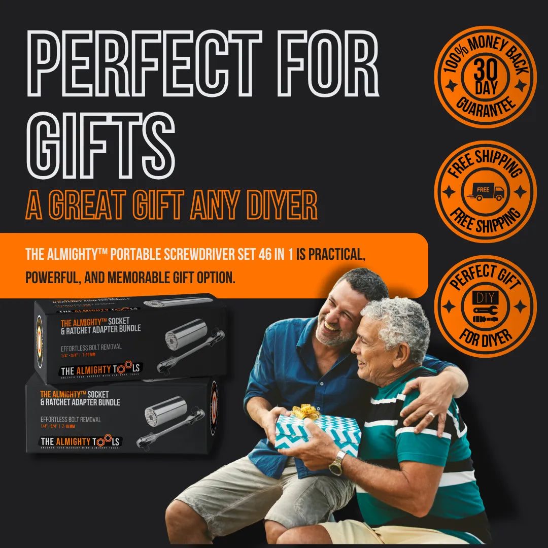 Man giving DIY gift, The Almighty Tools socket set, ideal present for any DIYer
