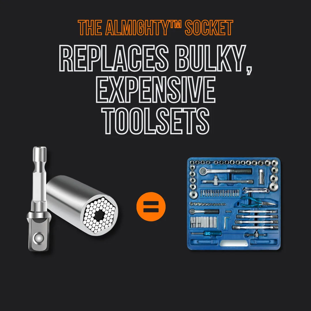 Universal socket tool replaces bulky toolset, product comparison on black background