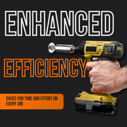 Cordless power drill with socket attachment for enhanced efficiency, black background.