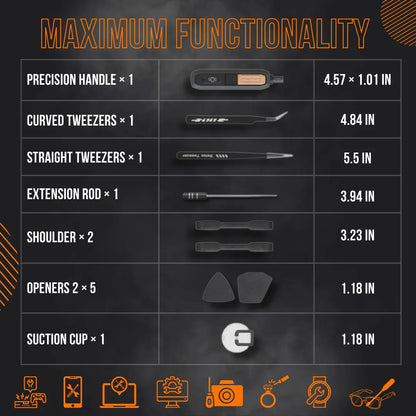 Almighty 180-in-1 screwdriver kit contents, tools and sizes, repair tool set display.