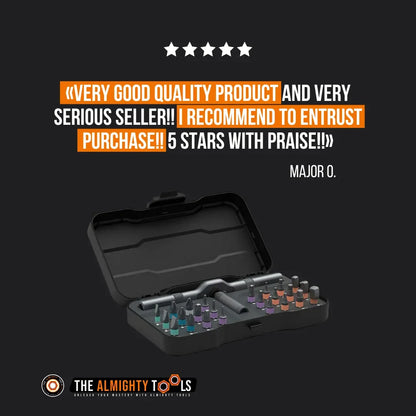 24 in 1 ratchet screwdriver set in black case with customer review and five star rating