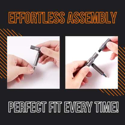 Hands assembling a 24-in-1 ratchet screwdriver, easy assembly, perfect fit tool