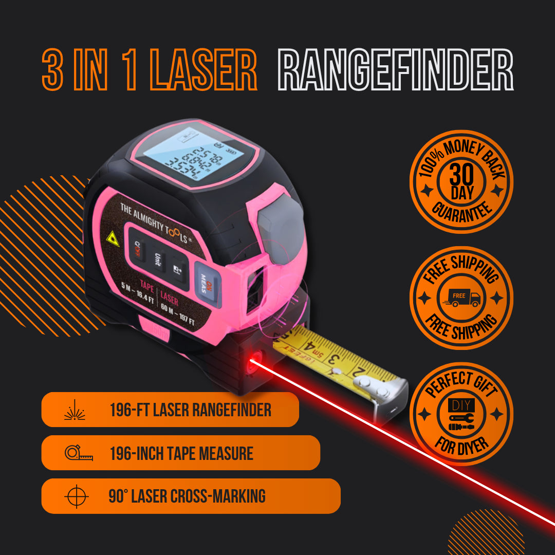 3 in 1 laser rangefinder with digital display, tape measure, and laser cross-marking tool