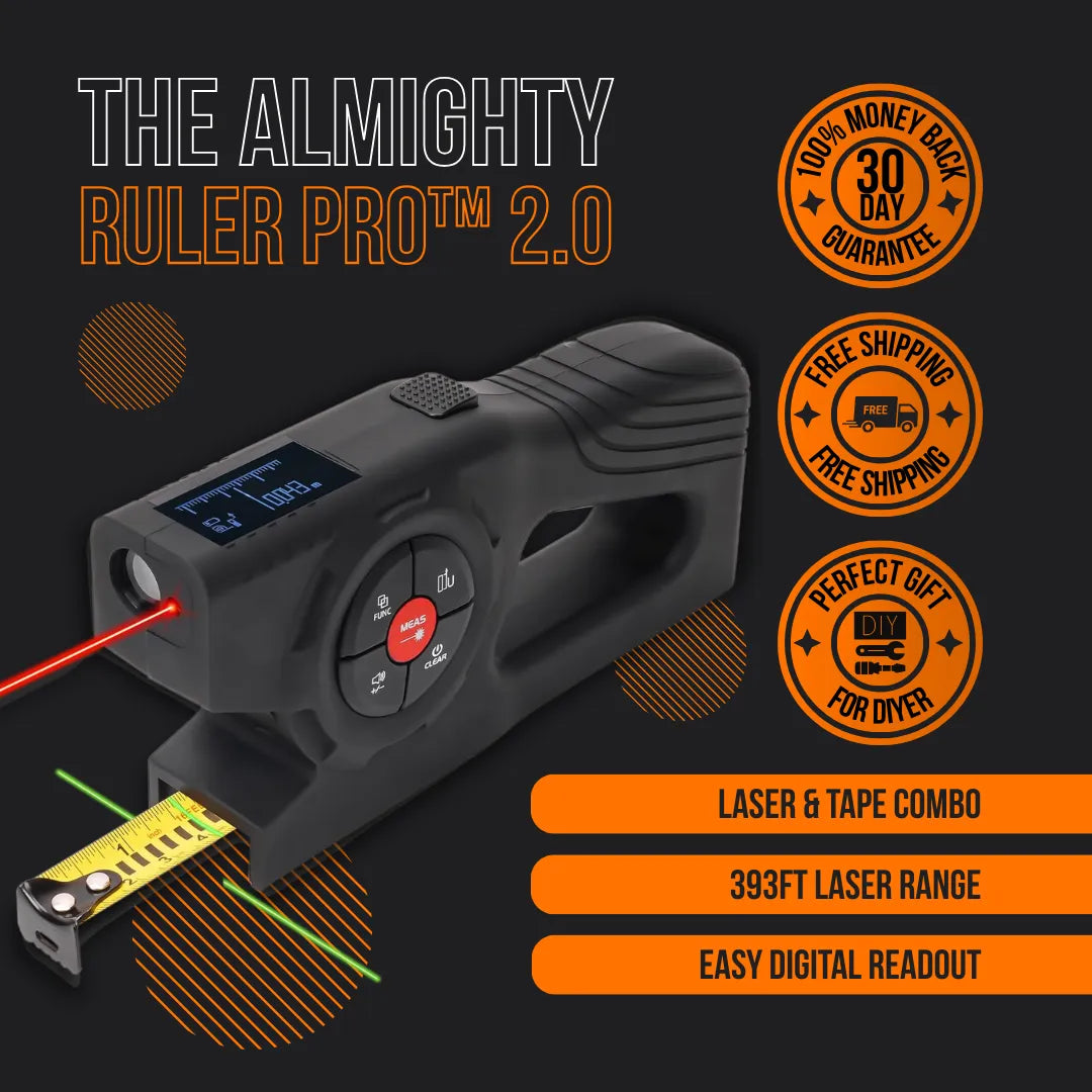 Almighty Ruler Pro 2.0 laser and tape combo digital measuring tool with display screen