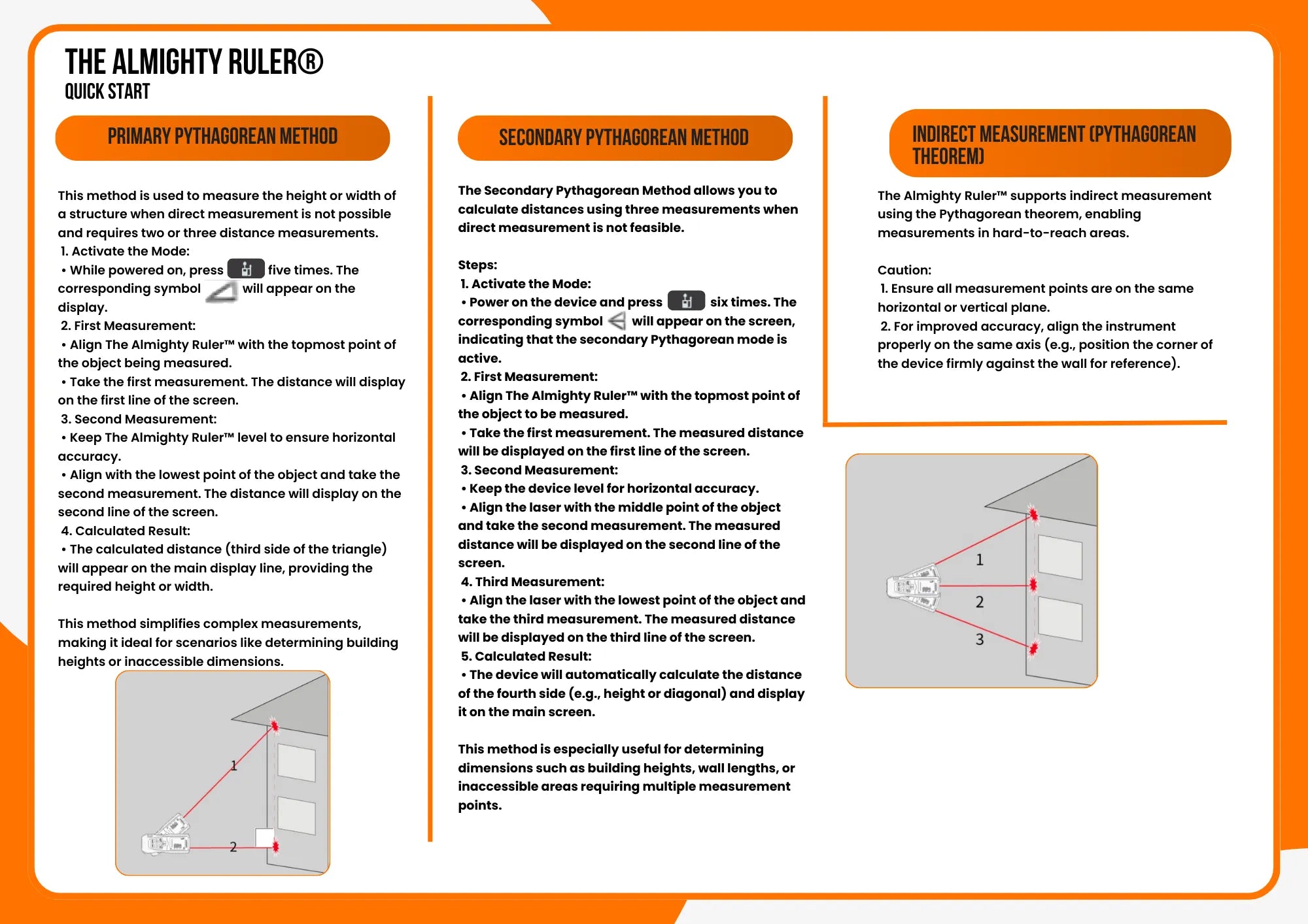 Instructional manual for The Almighty Ruler with text and diagrams on a white background.